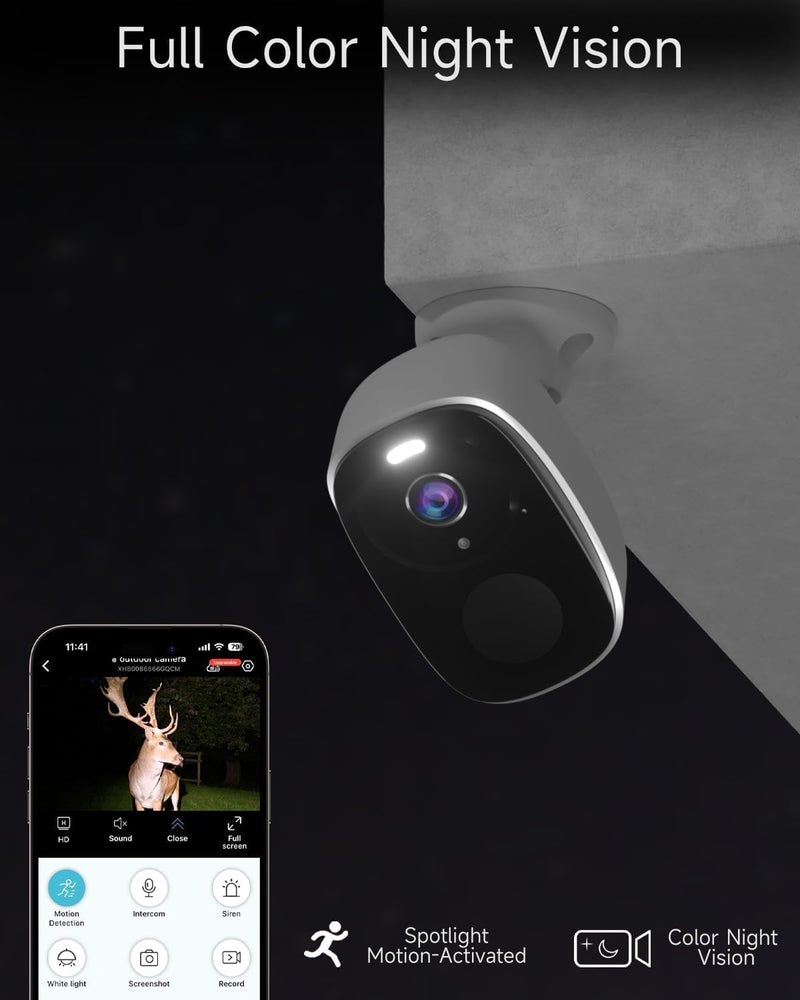 ELECCTV كاميرات أمان واي فاي لاسلكية خارجية مطورة 5G/2.4G، كاميرا داخلية منزلية تعمل بالبطارية بدقة 2K مع كشف الحركة بالذكاء الاصطناعي، صفارة إنذار، رؤية ليلية ملونة، محادثة ثنائية الاتجاه، IP65، تعمل مع أليكسا، سحابة/SD - Image 2